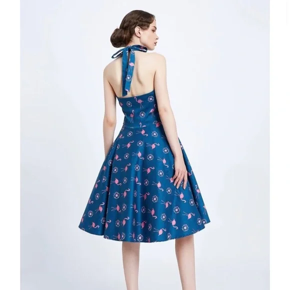 NWT Miss Lulo Flamingo Halter Dress - Picture 3 of 8